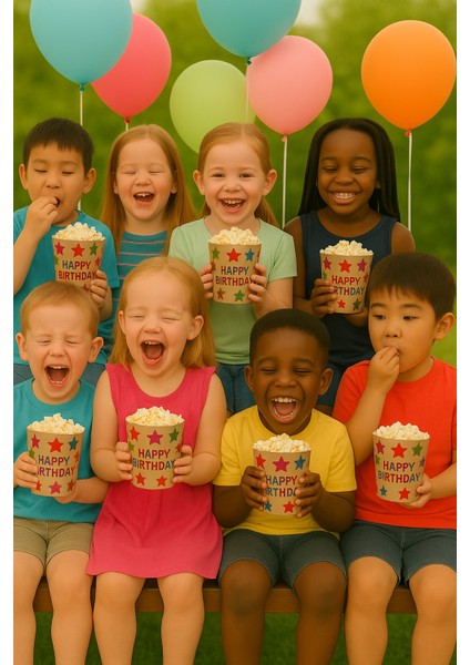 Mısır Kutusu Kraft Renkli Yıldızlı Desenli Happy Birthday Yazılı 8li Doğum Günü Malzemesi