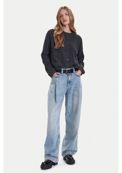 Kadın Onlpıemonte Sıfır Yaka Torba Cepli Yünlü Hırka 15344118 Koyu Gri fiyatları