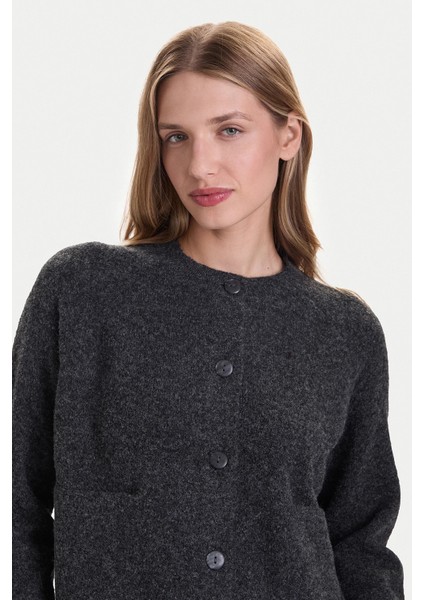 Kadın Onlpıemonte Sıfır Yaka Torba Cepli Yünlü Hırka 15344118 Koyu Gri modelleri