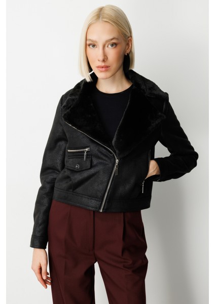 Kadın Peluşlu Güderi Mont 8011 Siyah fiyatları