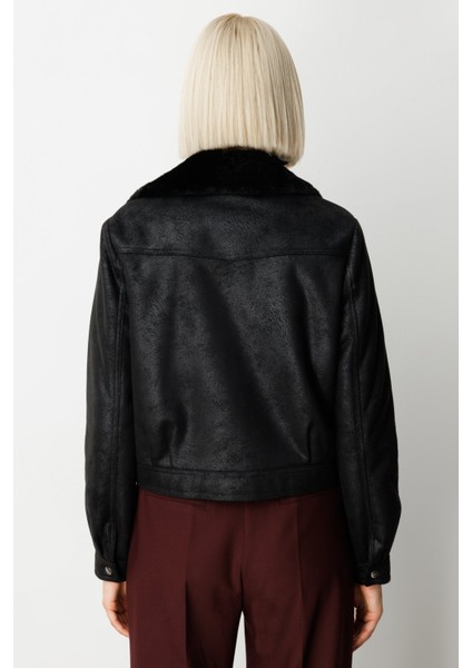 Kadın Peluşlu Güderi Mont 8011 Siyah fırsatları