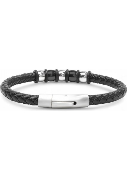 Orijinal Deri ve 316L Çelik Siyah Erkek Bileklik 9594B21D1