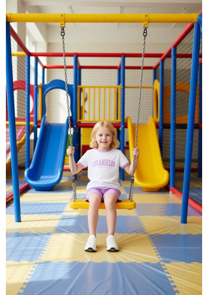 Çocuklar Için %100 Pamuklu Slogan Baskılı Kısa Kollu Tişört ve Şort Kombinasyonu Kaliteli Şık