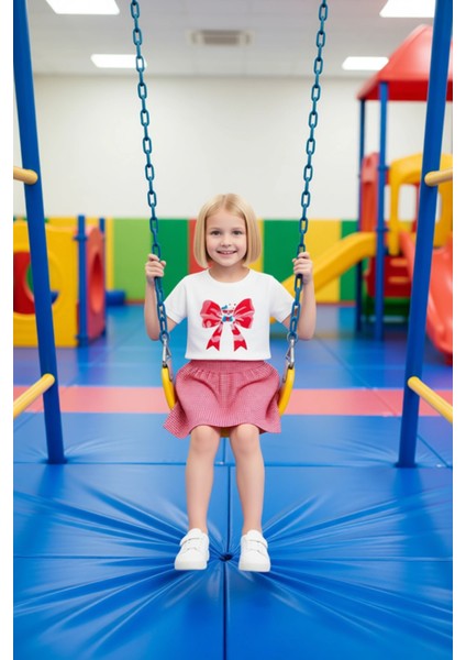 Kız Çocuk Pamuklu Üst ve Etek Takımı Eğlenceli Fiyonk ve Ayıcık Baskılı Kaliteli Şık Rahat