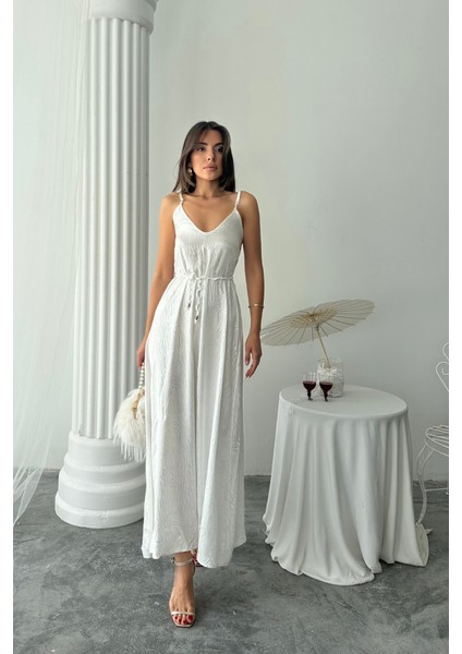 Jakar Saten Degaje Askılı Elbise Ip Kemerli - Beyaz modelleri