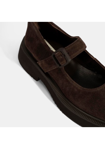 Kadın Kahve Ayarlanabilir Tokalı Mary Jane Süet Günlük Ayakkabı