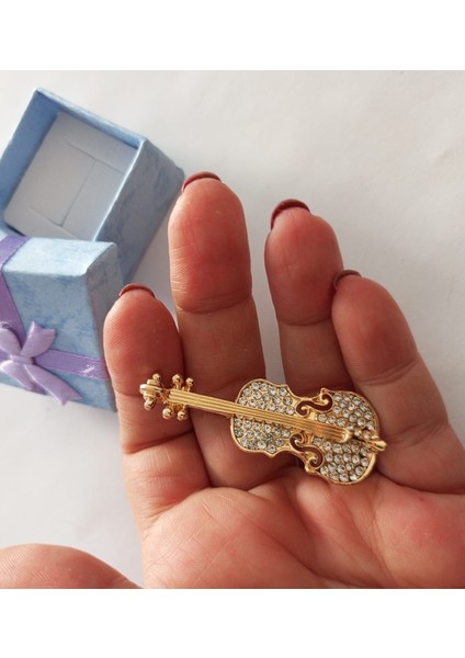 Şık Keman Şeklinde Broş Pin - Parlayan Çinko Alaşımlı, Kadınlar Için Ideal Blazer ve Şal, Altın Tonlu Aksesuarlar ile Benzersiz Moda Aksesuarı, Sevimli Broş