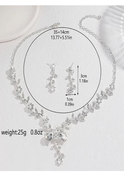 Üç Parça Şık Çiçek Desenli Taşlı Kolye ve Küpe Seti, Gelin Takı Seti modelleri