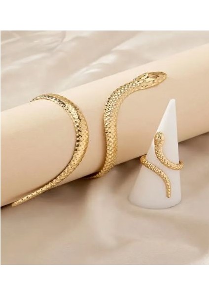 14K Altın Kaplama Yılan Bilezik Yüzük Set modelleri
