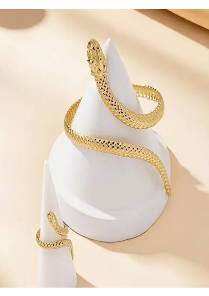 14K Altın Kaplama Yılan Bilezik Yüzük Set
