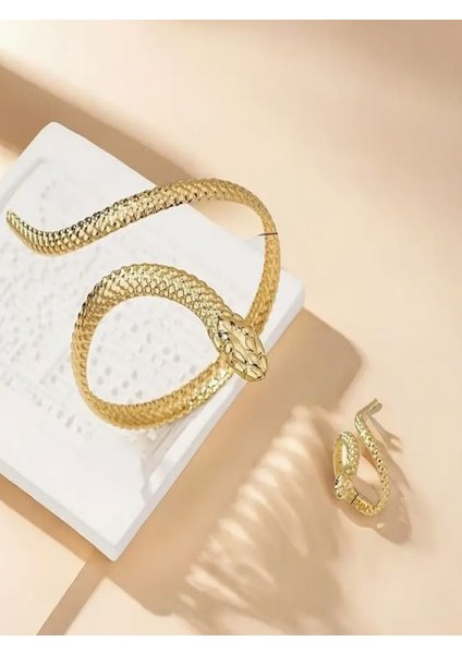 14K Altın Kaplama Yılan Bilezik Yüzük Set
