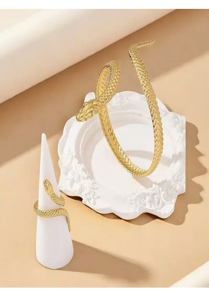 14K Altın Kaplama Yılan Bilezik Yüzük Set