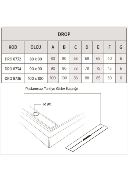 Drop Kare Dus Teknesi H=8 Cm, Monoblok modelleri