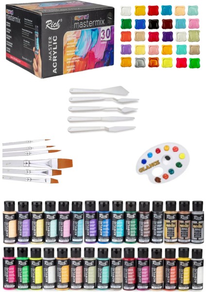 Rich Mastermix Akrilik Boya 60 cc Süper Set 30 +Boya Sanat Seti Fırça
