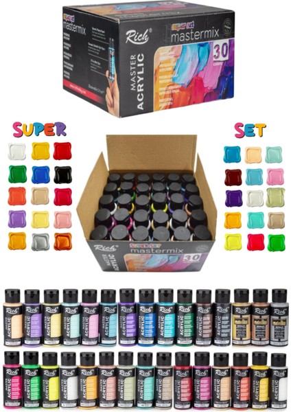 Rich Mastermix Akrilik Boya 60 cc Süper Set 30 +Boya Sanat Seti Fırça fiyatları
