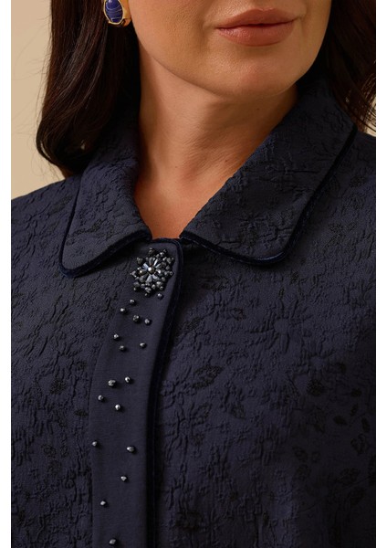 Kadın Büyük Beden Desenli Jakar Kap 4003 Lacivert modelleri