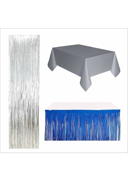 Gümüş Masa Örtüsü, Lacivert Masa Eteği, Gümüş Arka Fon