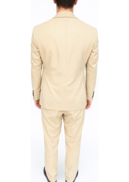 Ekru Fitilli Kadife Erkek Takım Elbise – 3 Parça Yelekli, Şık ve Modern Slim Fit Kesim indirimleri