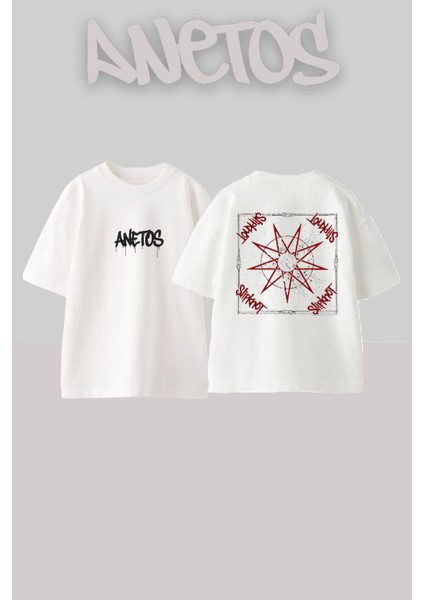 Slipknot 8 Tasarım Sırt Baskılı Pamuk Beyaz Oversize T-Shirt