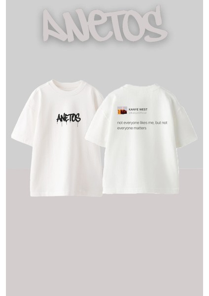 Kanye Tweet Tasarım Sırt Baskılı Pamuk Beyaz Oversize T-Shirt
