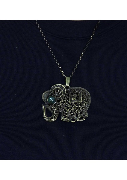 Doğal Taş Yeşil Akik Doğal Taşlı Fil Modelli Antik Kadın Kolye EUK43YA fiyatları