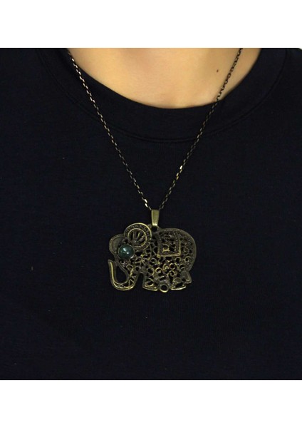 Doğal Taş Yeşil Akik Doğal Taşlı Fil Modelli Antik Kadın Kolye EUK43YA modelleri