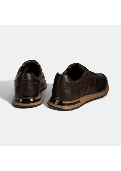 Erkek Kahve Bağcıklı Deri Sneaker
