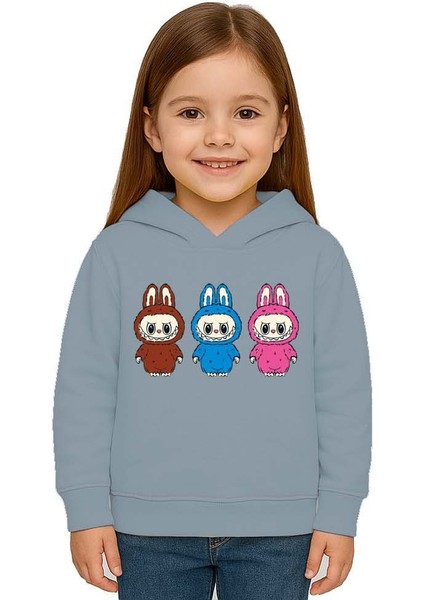 Unisex Baskılı Çocuk Swaetshirt Labubu Baskılı Kapüşonlu 3 Iplik Şardonlu modelleri