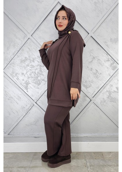 Kadın Düğme Detaylı Nervür Dikim Tesettür Takım