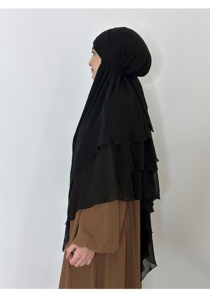 Üç Katlı Multı Sifon Sufle Eşarp ,khimar Hazır Eşarp Bağcıklı Eşarp Peçeli Siyah fiyatları