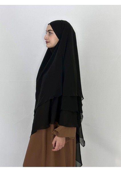 Üç Katlı Multı Sifon Sufle Eşarp ,khimar Hazır Eşarp Bağcıklı Eşarp Peçeli Siyah indirimleri