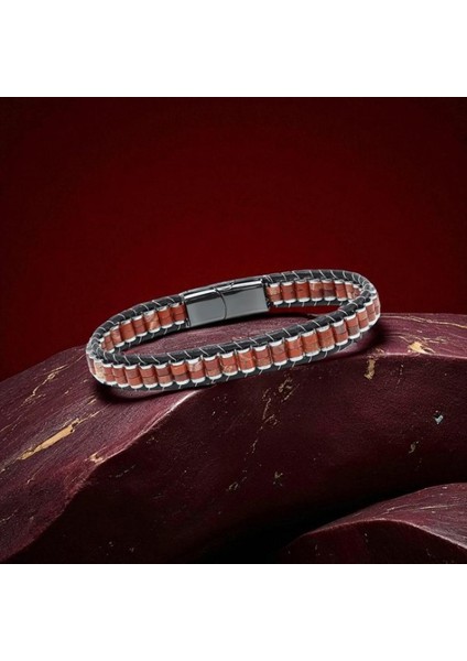 Kırmızı Jasper & Hematit Çelik Örgülü Deri Bileklik 9592B22D6 modelleri