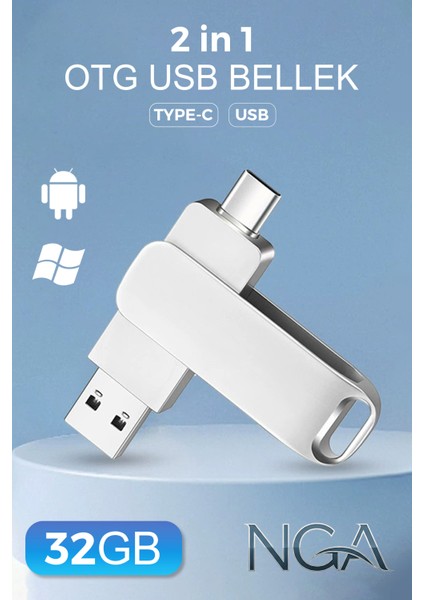 32GB Kapasiteli Otg Flash Bellek Type-C Metal USB Bellek - Telefon Pc Uyumlu