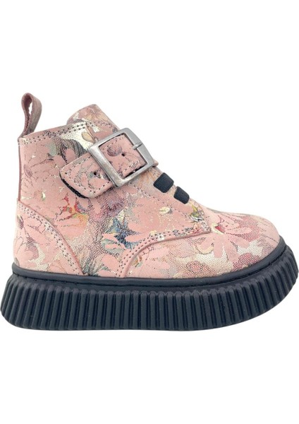 Aquarium Nakışlı Deri ve Ortopedik Bebe Bot Pudra