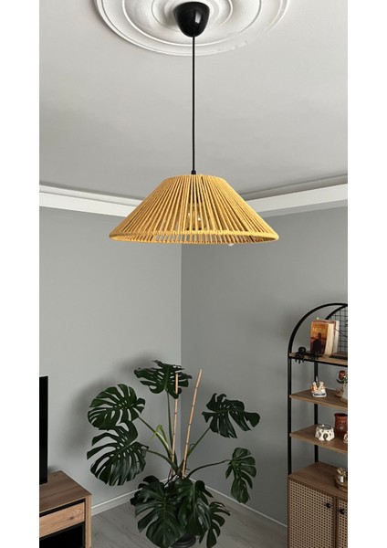 El Yapımı Hardal Makrome Avize - Bohem Salon,yatak Odası, Çocuk Odası Avize (40 Cm)