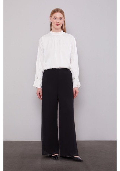 Siyah Bol Paça Şifon Pantolon fiyatları