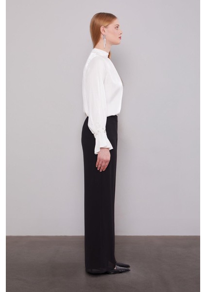 Siyah Bol Paça Şifon Pantolon modelleri