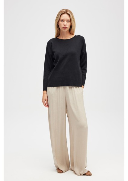 Rio Düz Örgü Kadın Triko Kazak - Siyah