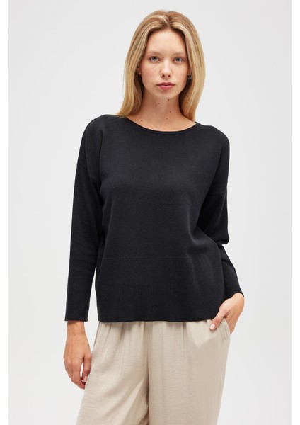 Rio Düz Örgü Kadın Triko Kazak - Siyah modelleri