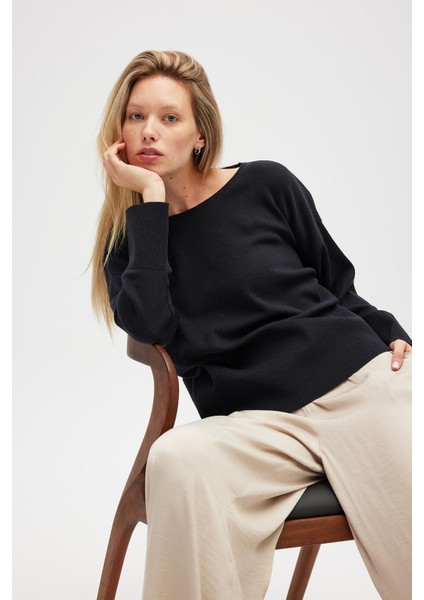 Rio Düz Örgü Kadın Triko Kazak - Siyah fırsatları