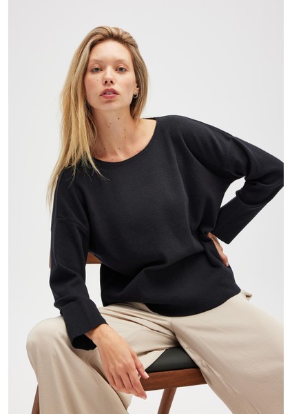 Rio Düz Örgü Kadın Triko Kazak - Siyah indirimleri