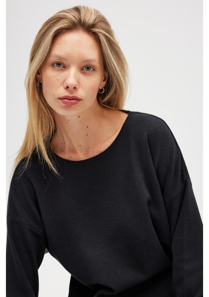 Rio Düz Örgü Kadın Triko Kazak - Siyah