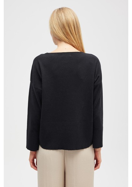 Rio Düz Örgü Kadın Triko Kazak - Siyah