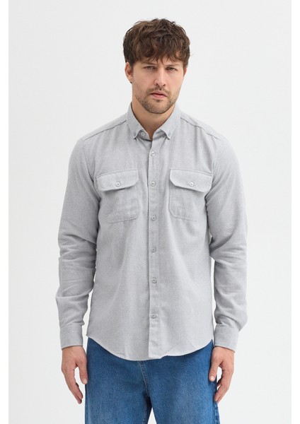 Kaşmir Görünümlü Çift Cepli Regular Fit Uzun Kollu Erkek Gömlek fiyatları