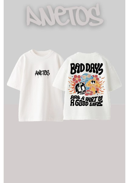 Bad Days Tasarım Sırt Baskılı Pamuk Beyaz Oversize T-Shirt