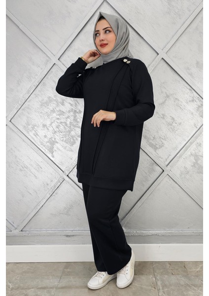 Kadın Düğme Detaylı Nervür Dikim Tesettür Takım