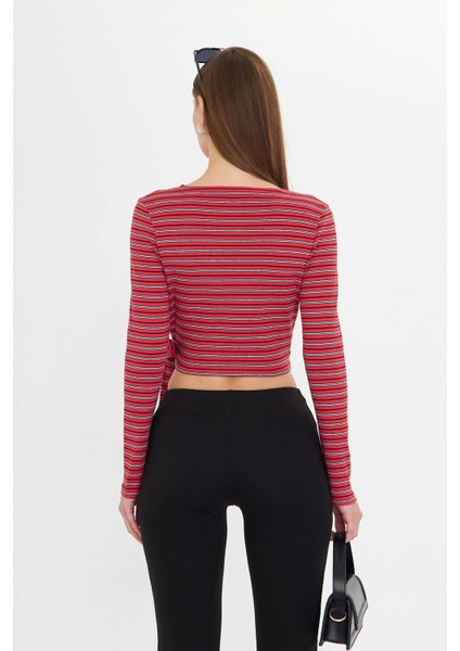 Kadın Kruvaze Uzun Kollu Bağlamalı Crop Top Bluz indirimleri