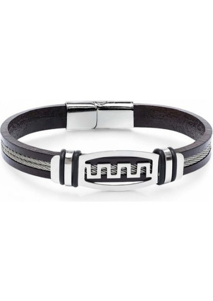 Meander Motifli Çelik Halatlı Deri Erkek Bileklik 9594B17D1 indirimleri