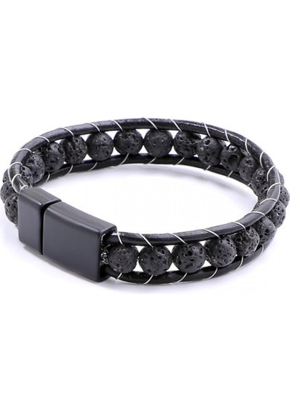 Lav Taşı Doğaltaş Deri Bileklik 9592B2D8M3