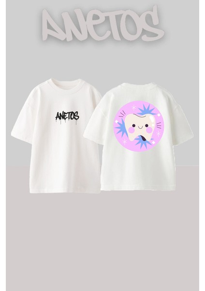 Multu Dis Tasarım Sırt Baskılı Pamuk Beyaz Oversize T-Shirt